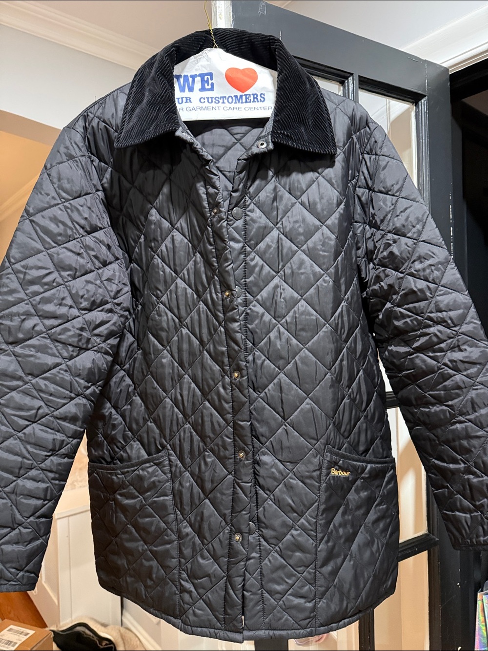 Barbour Black Quilted Corduroy-Collar Puffer Jacket